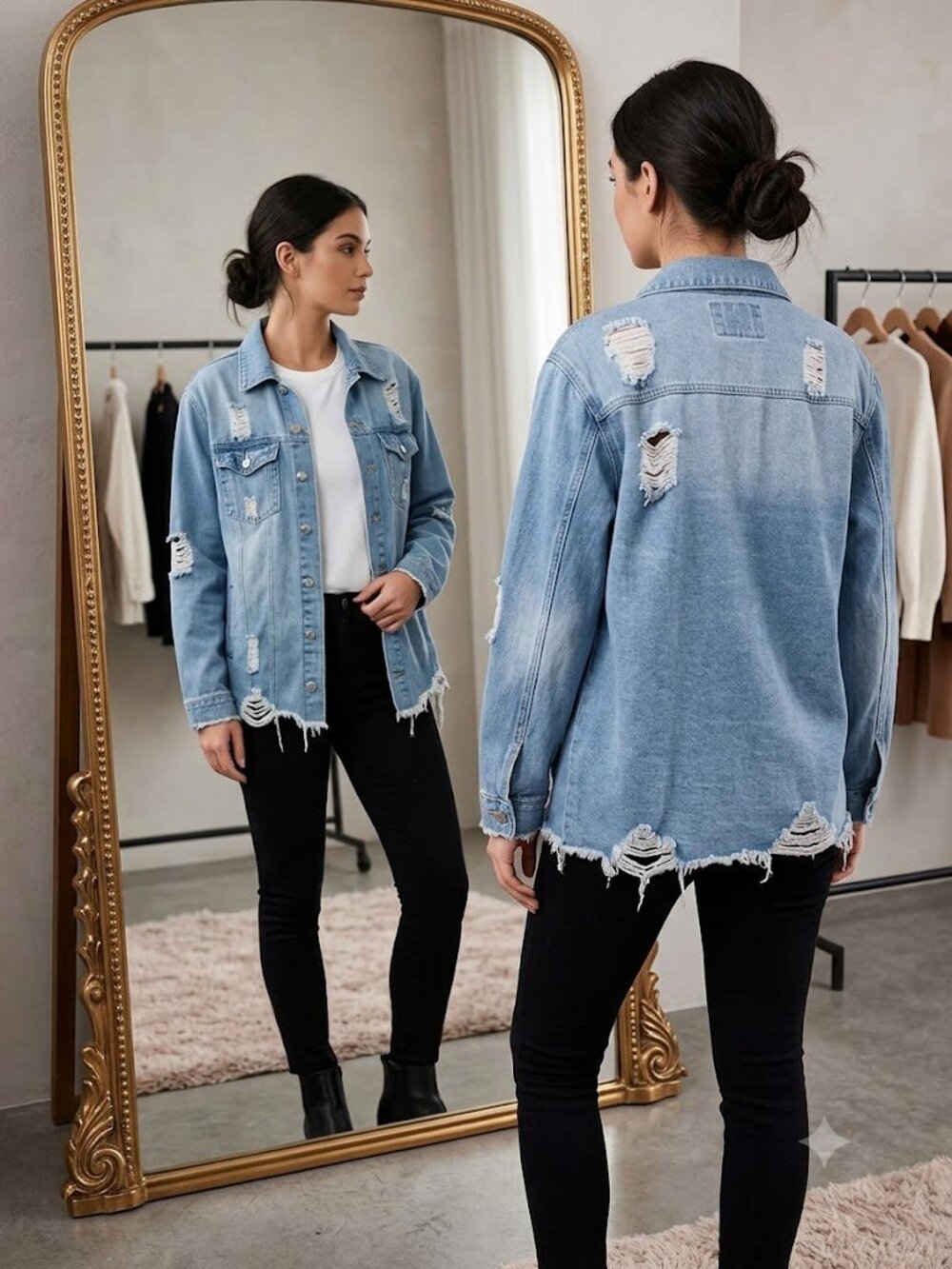 Chic Soul Light Blue Distressed Denim Jacket | Casual Vintage-Inspired